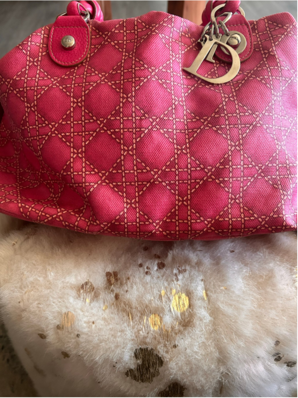Preowned Christian Dior Cannage Print Canvas Cherie Boston Bag